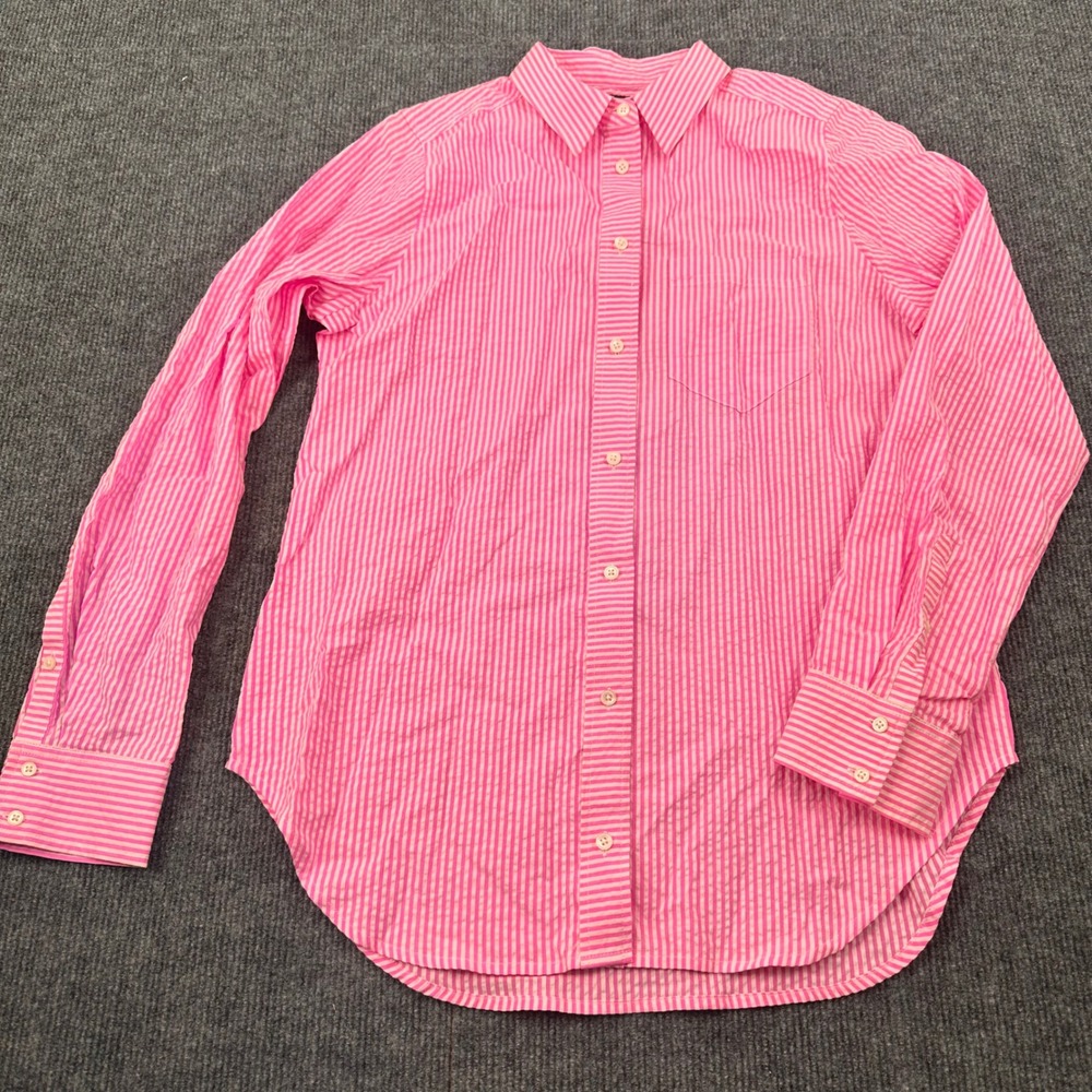 J.Crew Classic Seersucker Shirt Women 6 Striped Pink Modern Office